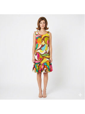 Vintage 1960s Rhapsody by Glazier Psychedelic Sleeveless Shift Dress Size Small